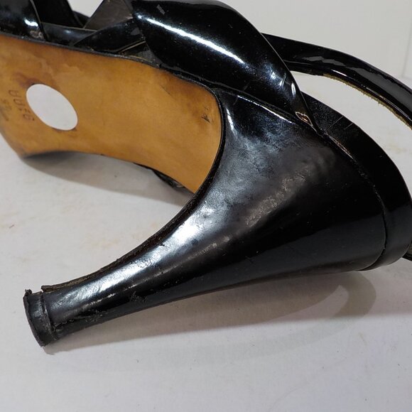 VIA SPIGA, Black Patent Leather, Sling Back Pumps with Suede Button Accent - Picture 9 of 11